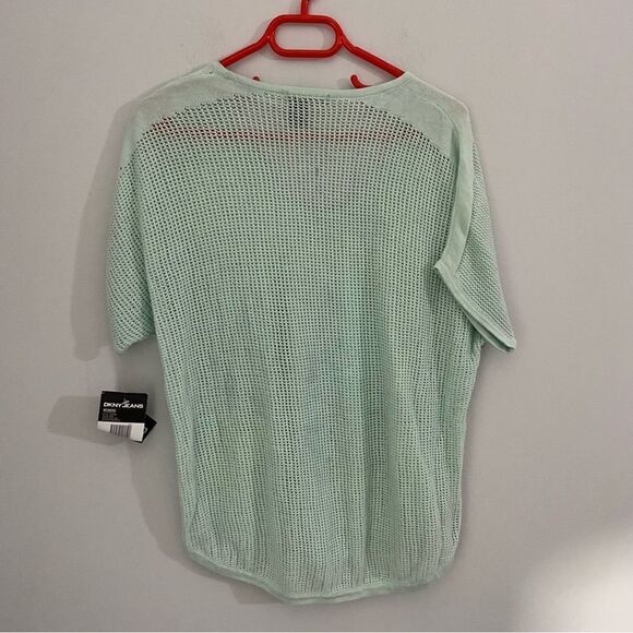 DKNY Jeans Women’s Scoop Neck Mesh Knit Short Sleeve Top Green L - Picture 4 of 4